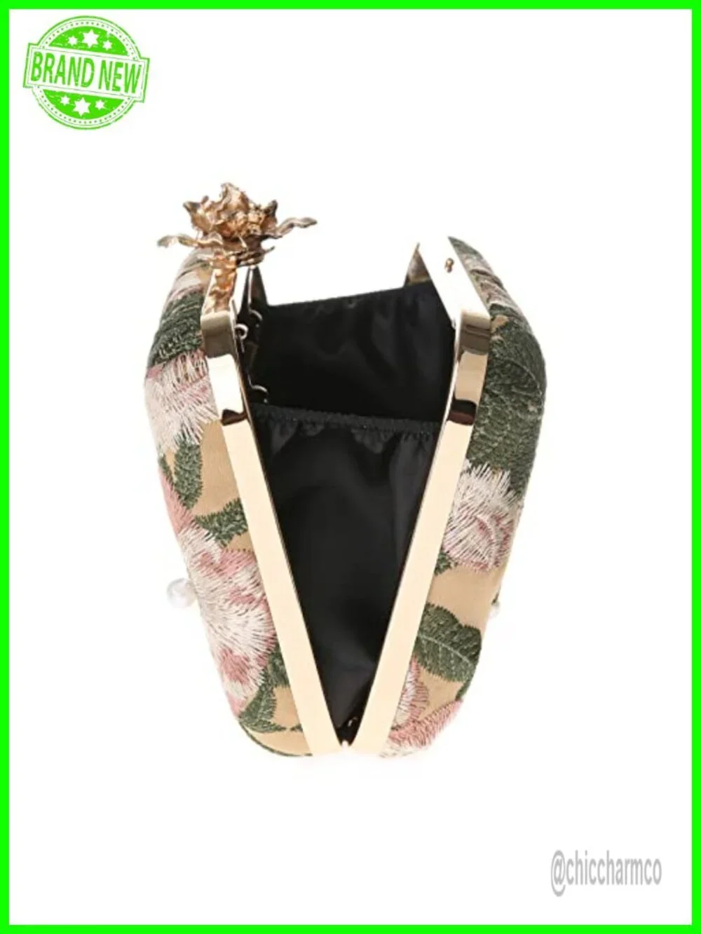 Vintage Silk Satin Floral Embroidery Clutch Evening Bag with Shoulder Chain